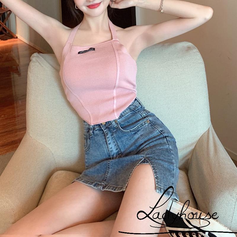 Áo tank top dệt kim không tay in chữ gợi cảm cho nữ