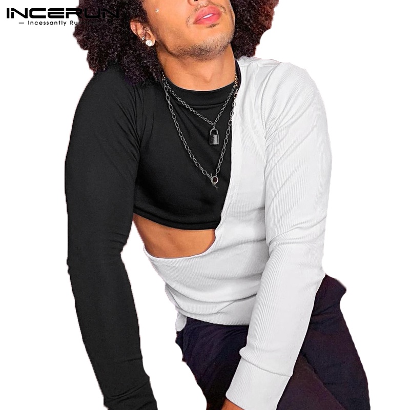 Áo thun nam INCERUN dài tay cổ tròn thời trang Hàn Quốc