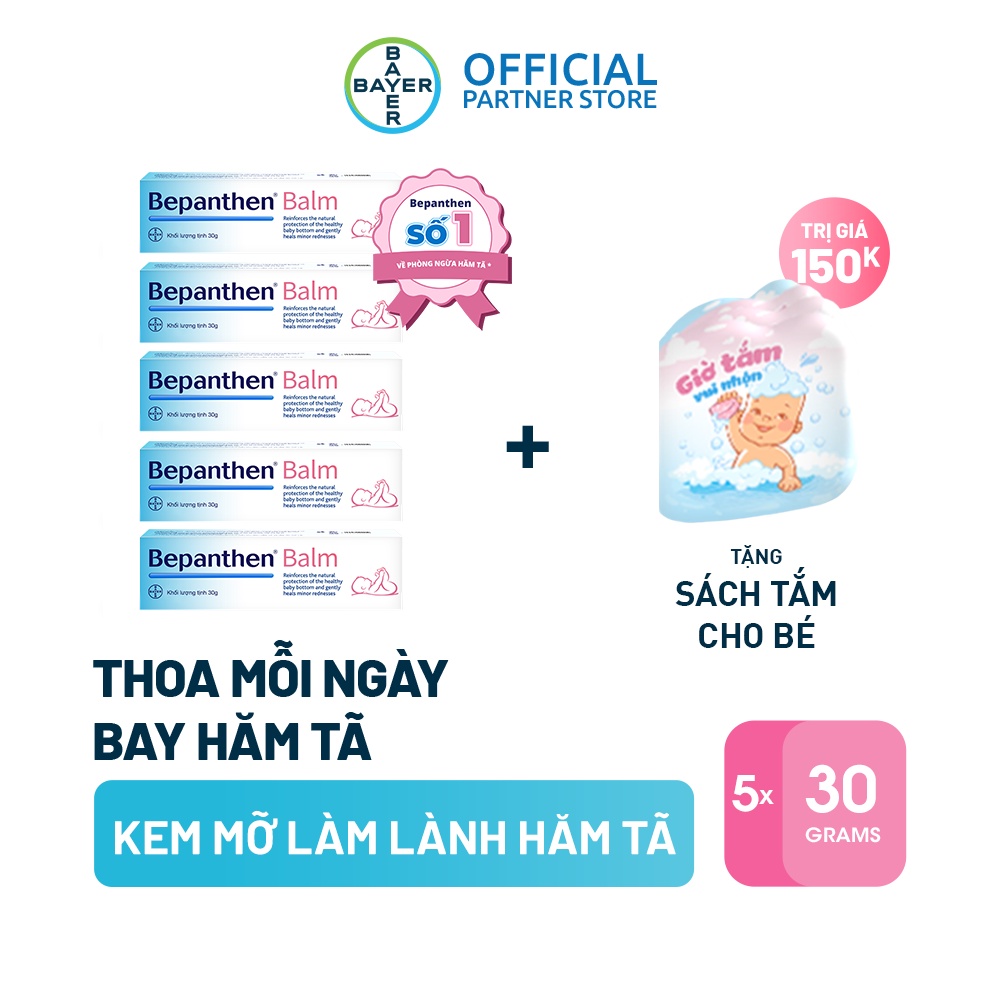 Combo 5 tuýp Kem chống hăm Bepanthen Balm dạng kem mỡ 30g/tuýp - Tặng 1 sách tắm cho bé