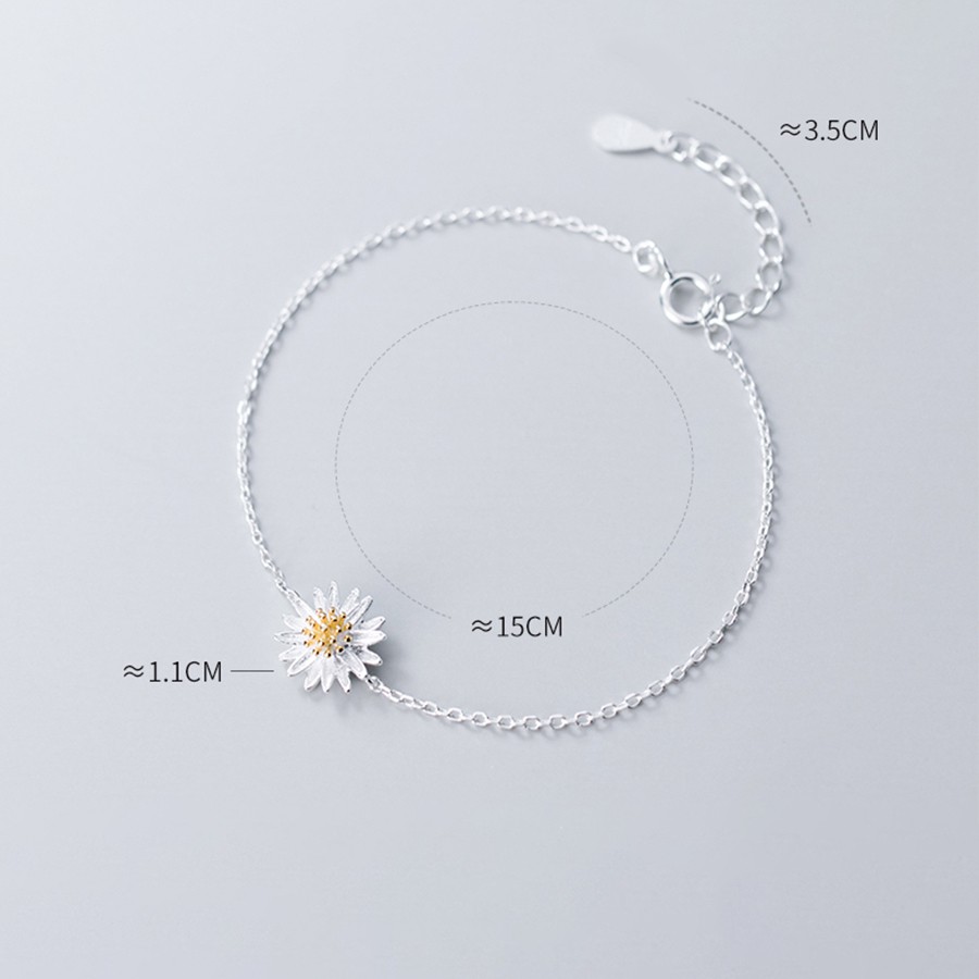 Vòng Tay Bạc Nữ Đính Hoa Cúc Bằng Bạc ITALY S925 Màu Trắng Bạc Cao Cấp L2511 Bảo Ngọc Jewelry