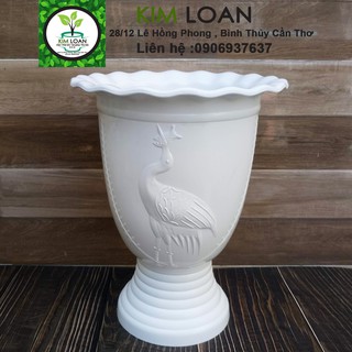 Chậu ly kem hoa văn cò bắt cá 18x23cm