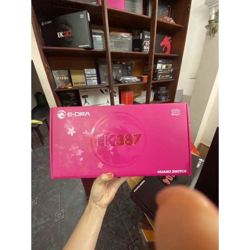 Bàn phím cơ EDRA EK387 Pink Huano switch version 2021 - Phiên bản màu hồng cực cute - Cam kết chính hãng - BH 2 năm
