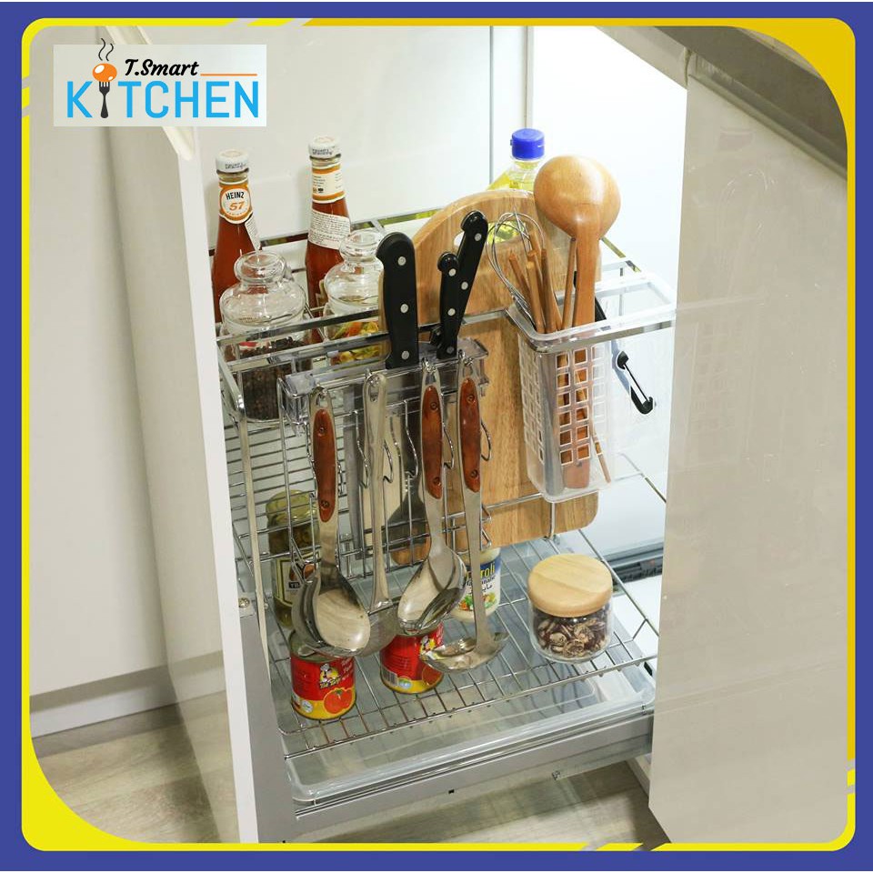 (CHÍNH HÃNG EUROGOLD)  Giá gia vị,dao thớt nan dẹt inox mờ cao cấp ray giảm chấn Eurogold - Phụ kiện