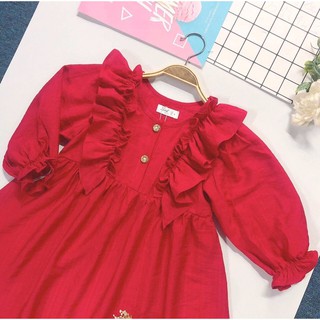 Váy bé gái dáng babydoll cổ bèo siêu xinh cho bé diện NOEL hay TẾT cực xinh luôn