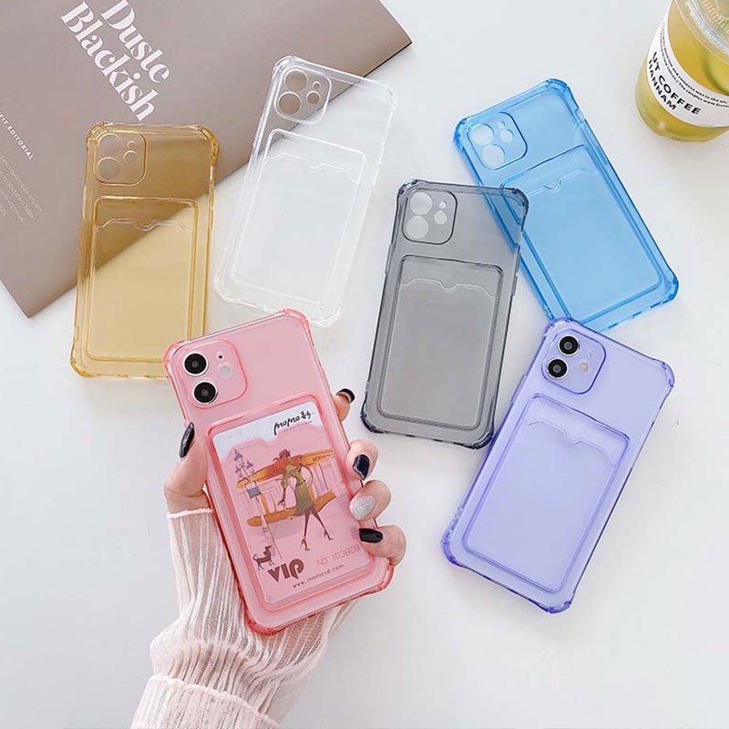 Ốp Điện Thoại TPU Mềm Chống Bụi Chống Sốc Màu Trơn Có Ngăn Đựng Thẻ Cho iPhone6 7 8 Plus 11 12 Pro Max X XS XR XSMAX