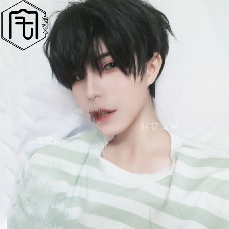 Tóc giả kiểu ngắn thẳng màu đen tự nhiên thời trang dành cho nam