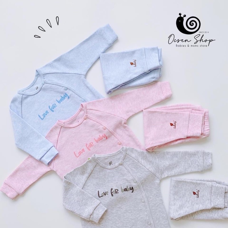 Bộ sơ sinh LULLABY cài chéo cài lệch vải cotton nỉ dày thu đông NH699P