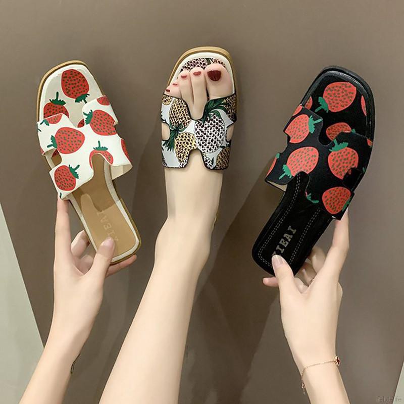 【Felicelife】Women Pineapple Printed Outdoor H-shape Flat Personality Flat Cute Anti-slip Sandal