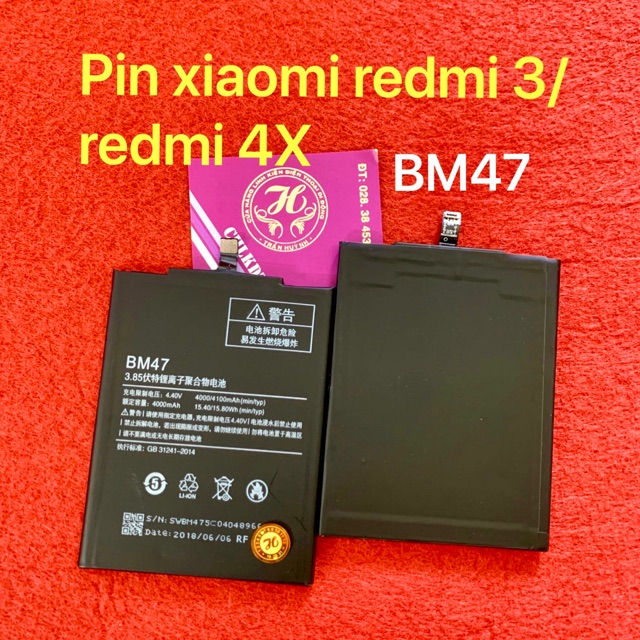 Pin xiaomi redmi 3/redmi 4X zin - kí hiệu trên pin BM47