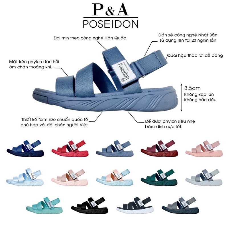 GIÀY SANDALS P&A P3 NAM/ NỮ SIÊU NHẸ SIÊU ÊM ĐẾ PHYLON MAU KHÔ