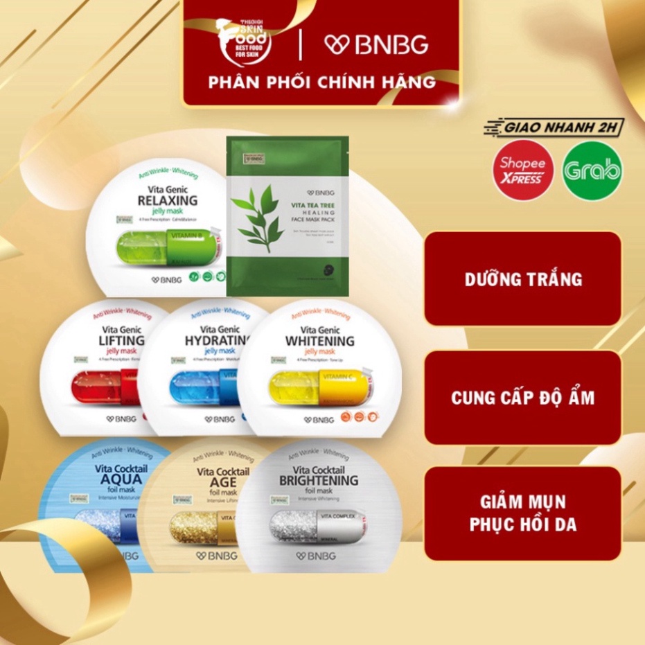 Mặt nạ miếng dưỡng ẩm, dưỡng trắng, giảm mụn, phục hồi da Hàn Quốc BNBG Mask (Vitamin A,B,C,E, trà xanh)