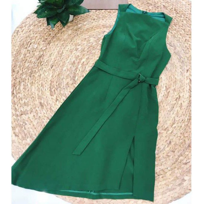 Đầm ZARA xuất xịn vạt chéo sát nách màu xanh lá mạ kèm belt thắt eo có mút ngực