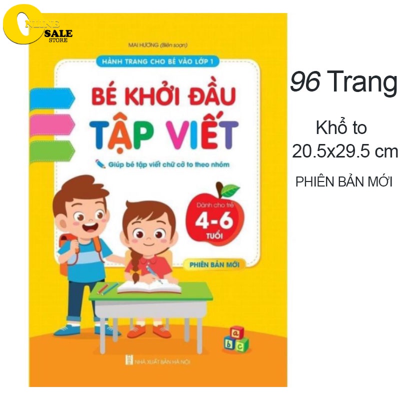 [MẪU MỚI] Bé khởi đầu tập luyện viết chữ cỡ to dành cho bé từ 4-6 tuổi chuẩn bị vào lớp 1, 96 trang khổ to 20.5x29.5cm