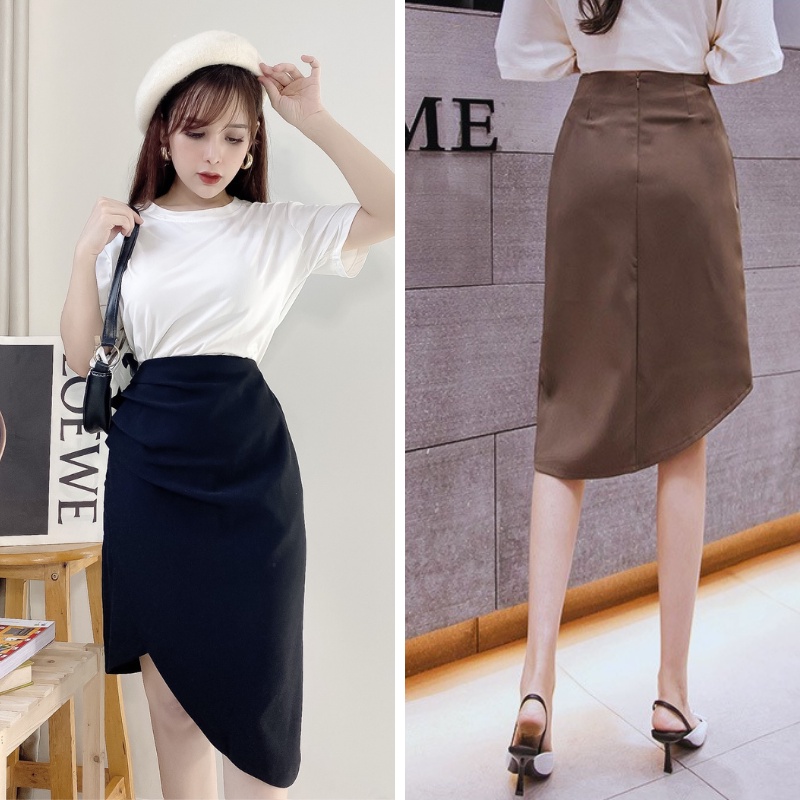Chân váy Midi dài xẻ tà nhún eo giấu bụng phong cách sang trọng có bigsize Mely's Fashion CV21