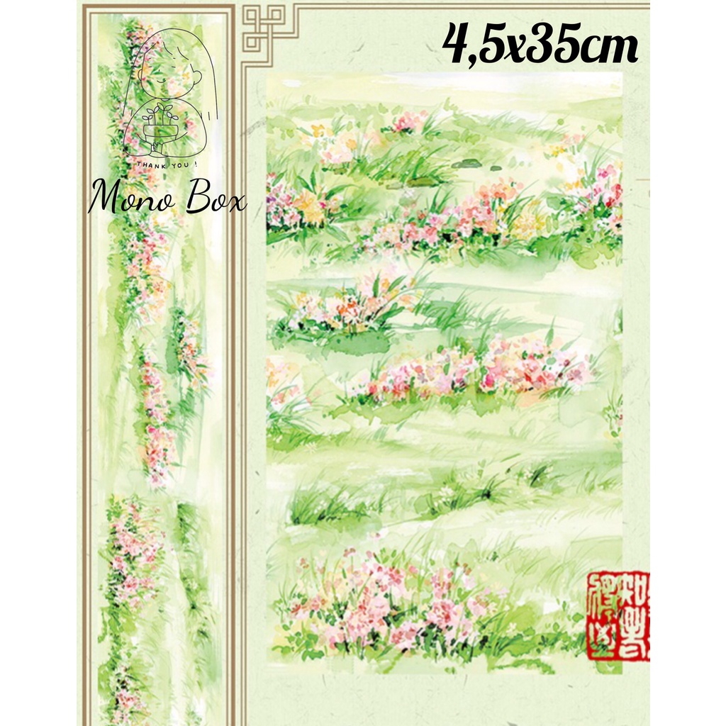 [Chiết] Washi tape 4,5x35cm họa tiết cỏ xanh làm tranh washi Mono_box