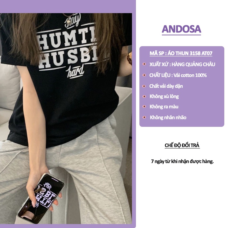 Áo thun 3158 tay lỡ form rộng phông nam nữ in chữ chất cotton khô hàng Quảng Chẩu ANDOSA AT07