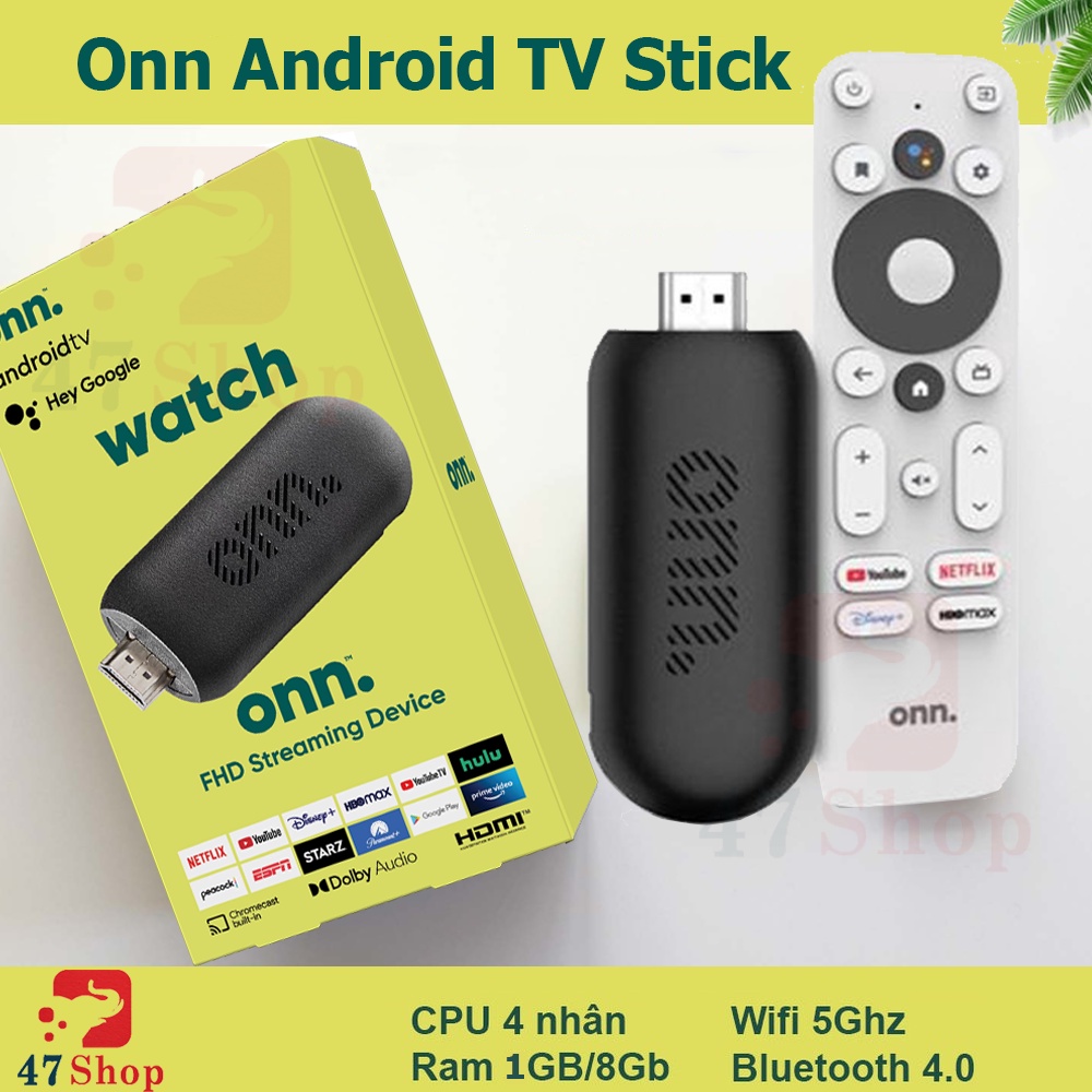 TV Box ONN Stick AndroidTV box chính chủ Google, cấp phép Netflix, HBO Max, Chrome Cast, FHD, Wifi kép, Bluetooth, Voice