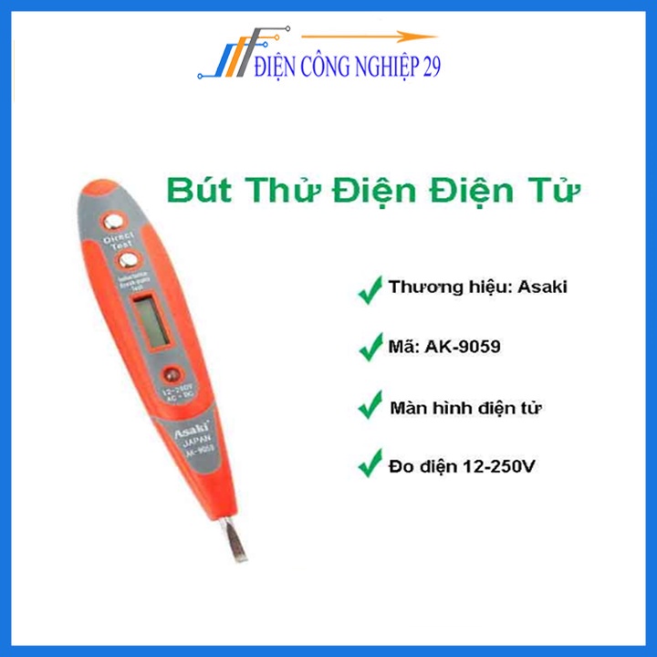 Bút thử điện Asaki AK-9059 hiển thị màn hình điện tử cao cấp