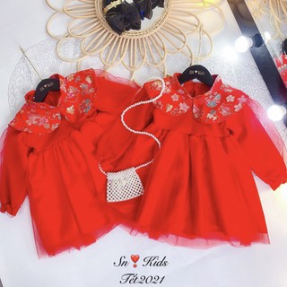 Váy đỏ cổ hoa đào BG