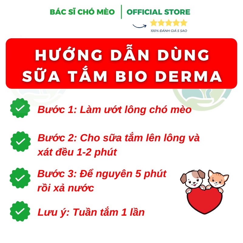 SỮA TẮM TRỊ NẤM GHẺ CHÓ MÈO BIO DERMA- HỖ TRỢ ĐIỀU TRỊ DA Ở CHÓ MÈO