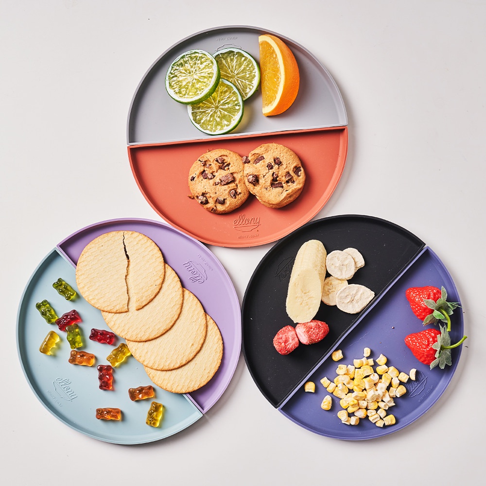 Khay ăn dặm đơn hình chữ nhật/ hình bán nguyệt cho bé Ellony nhập khẩu Hàn Quốc