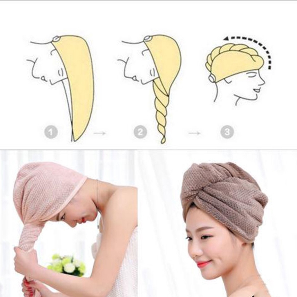 Mới Khăn Quấn Đầu Làm Khô Tóc Chất Liệu Vi Sợi Mềm Mại Nhanh Khô Có Nút Khóa Và Vòng Cố Định