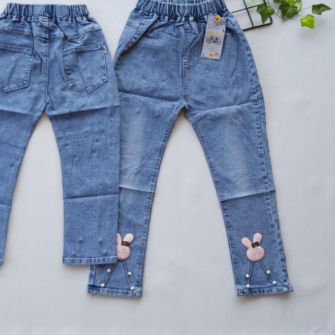 Quần Jeans Dài Đính Ngọc Trai Thời Trang Cho Bé Gái 6-10 Tuổi