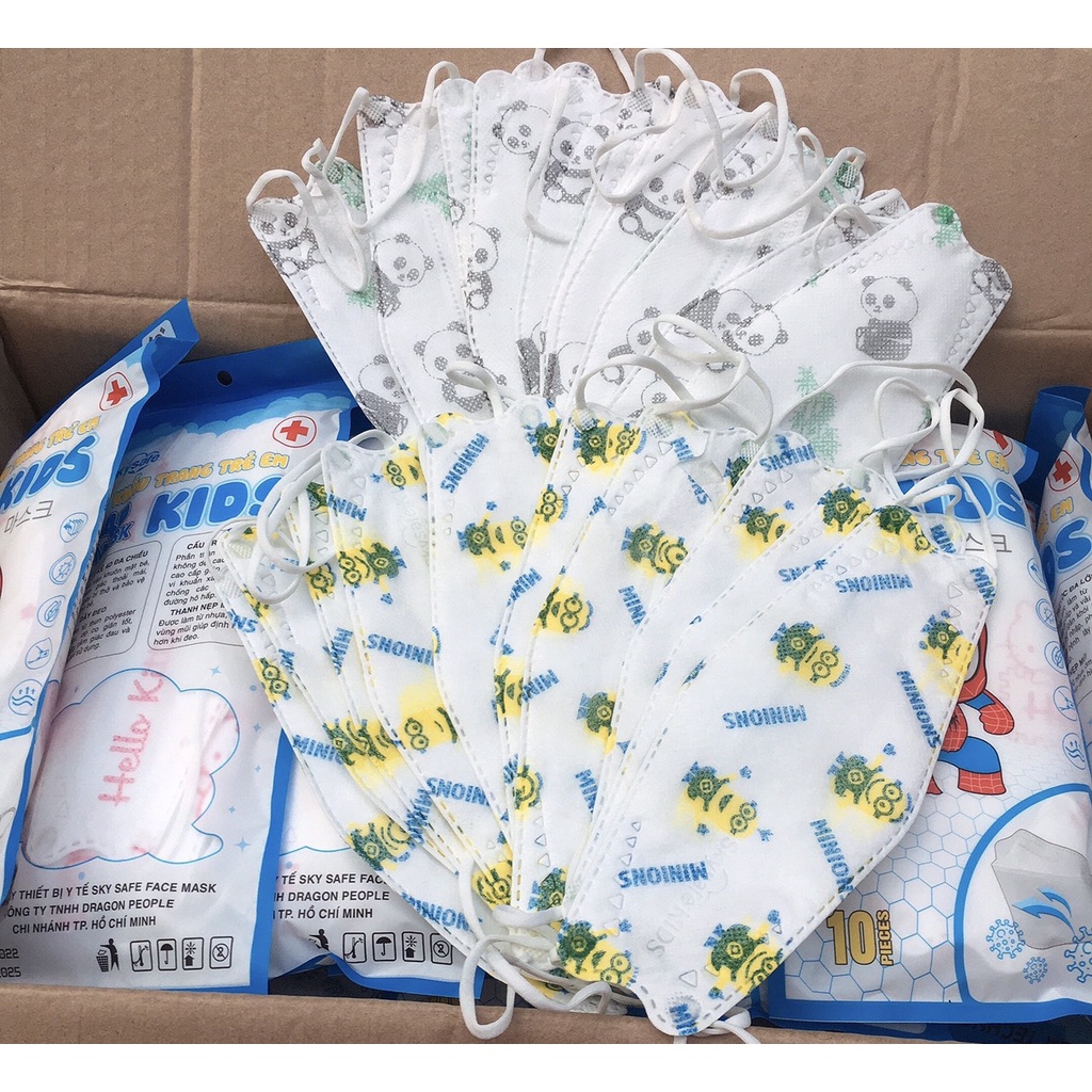(Đủ Hình)-Khẩu trang 4d KF94 cho bé hình họa tiết siêu dễ thương( túi 10 cái)