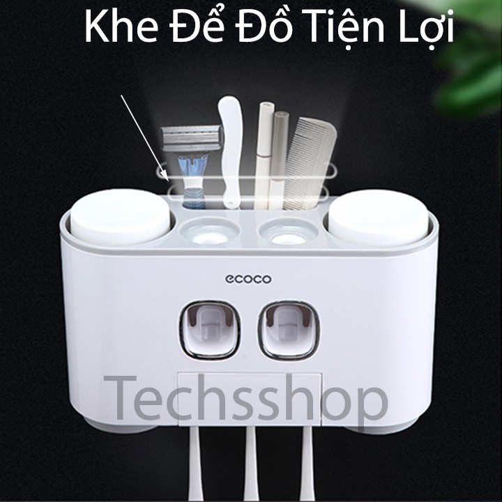 Kệ Nhả Kem Đôi Cao Cấp Để Bàn Chải Ecoco E1802 - Kệ Nhà Tắm Để Đồ Đa Năng Tặng Kèm 4 Cốc