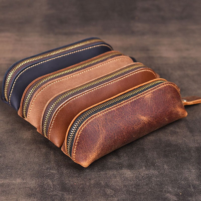 Túi da bò đựng bút phong cách vintage thời trang