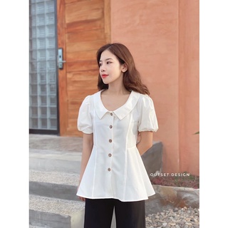Áo sơ mi gu tay bồng cúc dừa siêu xinh
