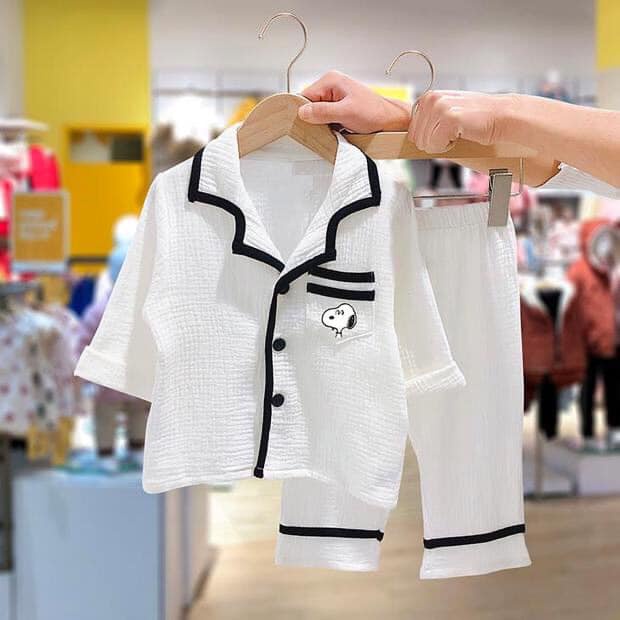 (Có Ảnh Thật) Bộ Đồ Pijama Cho Bé, Bộ Đồ Ngủ Thiết Kế Độc Đáo, Màu[Trắng,Đen,Vàng,Xanh] Chất Đũi Xốp Mềm Mát, Từ 7-30kg