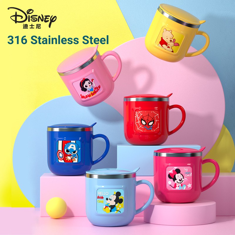 Cốc nước thép không gỉ họa tiết Mickey/ Minnie/ Elsa/ Spiderman/ Anna/ Olaf/ McQueen/ Mike/ Sulley/ Công chúa Disney 3D