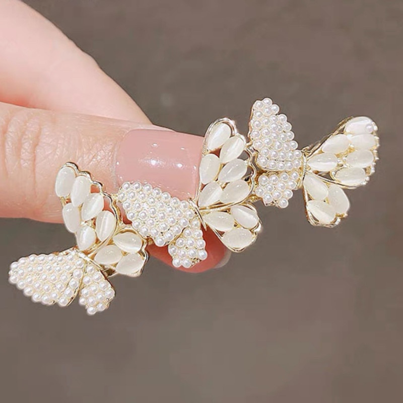 Kẹp Tóc Hình Bướm Đính Đá Opal Nhân Tạo Phong Cách Hàn Quốc