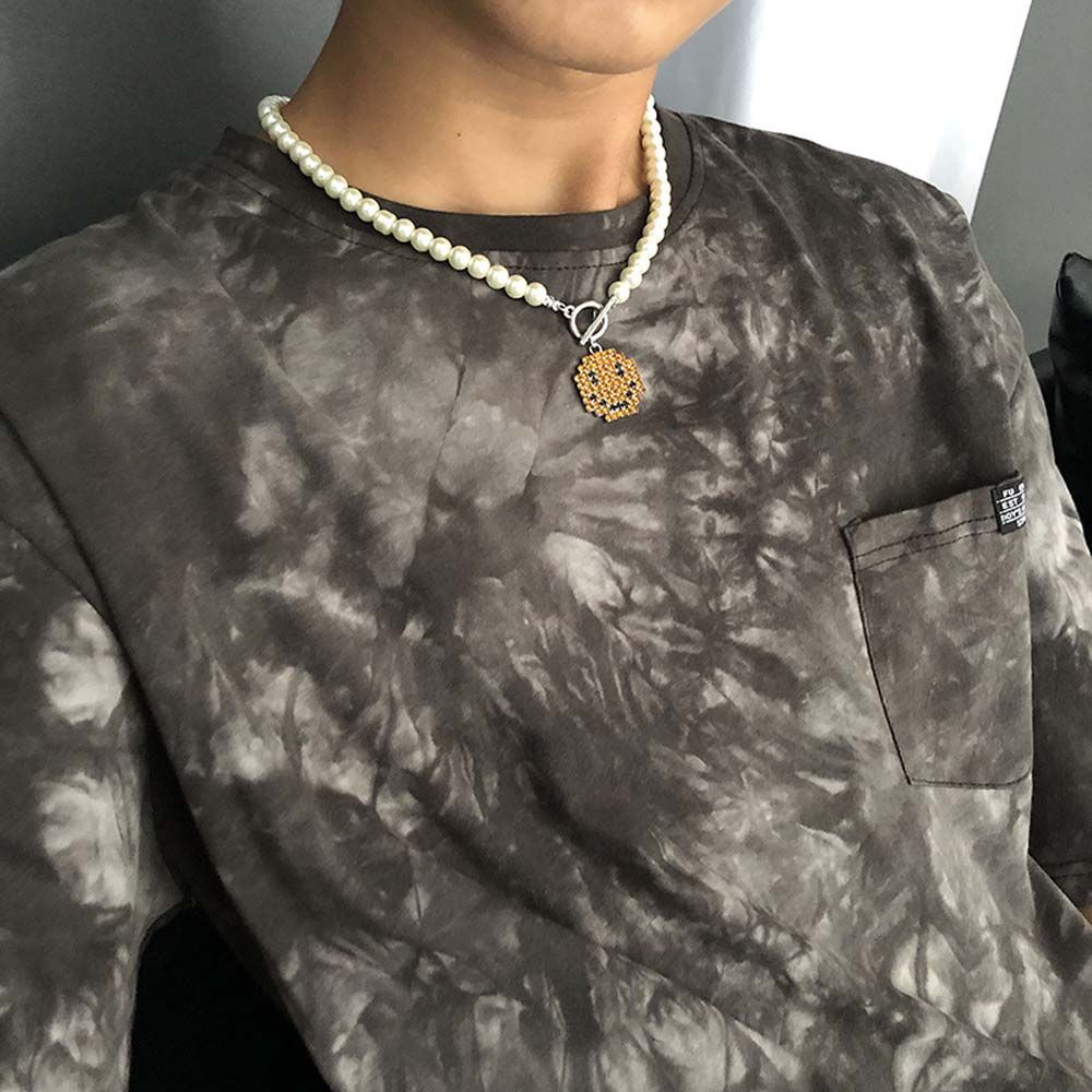 Vòng cổ chuỗi hạt ngọc trai mặt hình mặt cười phong cách Hàn Quốc cá tính cho nam nữ