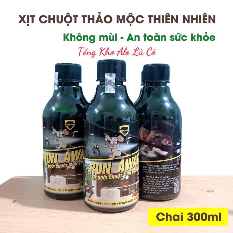 Xịt đuổi chuột Run Away - Xịt thảo mộc đuổi chuột không mùi, an toàn - Xua đuổi chuột, gián, côn trùng chỉ sau 1 lần xịt