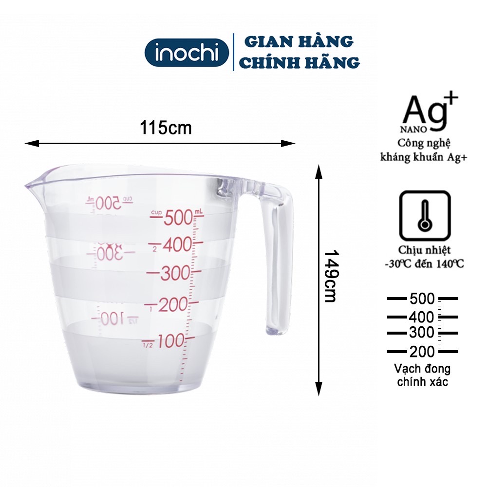 Cốc đong - Ca đong định lượng INOCHI Yoko 200ml 500ml đong chất lỏng, nước, dầu ăn, sữa có vạch chia mức đo lường