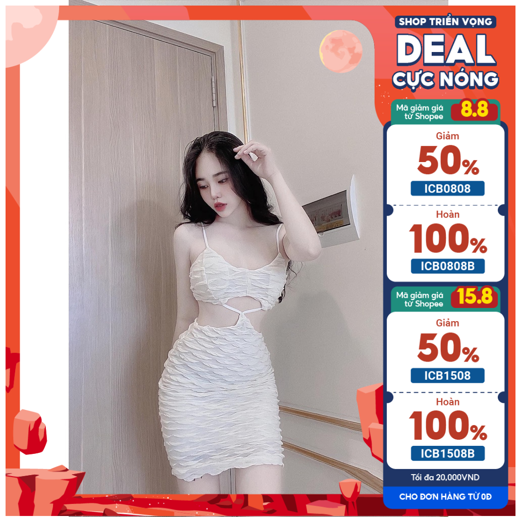 Đầm body 2 dây cách điệu đầm 2 dây hở em