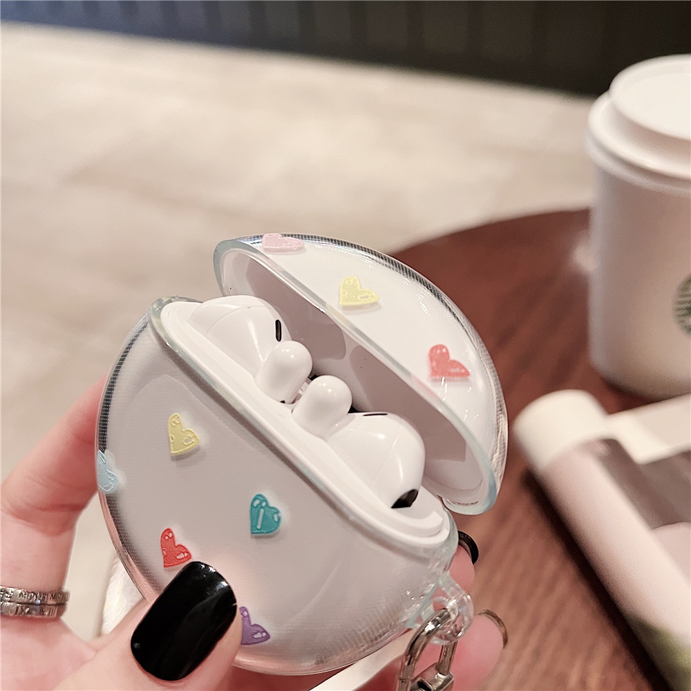 Vỏ Bảo Vệ Hộp Sạc Tai Nghe Không Dây Huawei Freebuds 4i Pro 3 4 5i Trong Suốt Họa Tiết Trái Tim Dễ Thương Kèm Dây Đeo