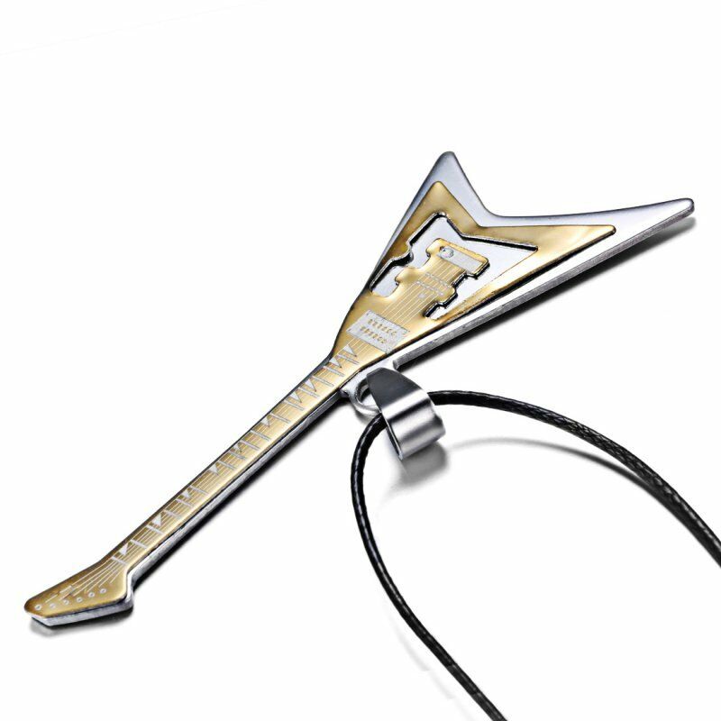 Vòng cổ Da Phối Mặt Hình Đàn Ghita Thép Không Gỉ Thời Trang Mới