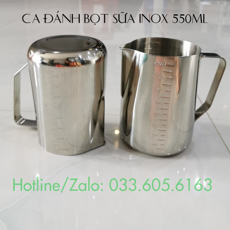 Ca đánh bọt sữa Inox có vạch chia ml 350ml 550ml 1000ml