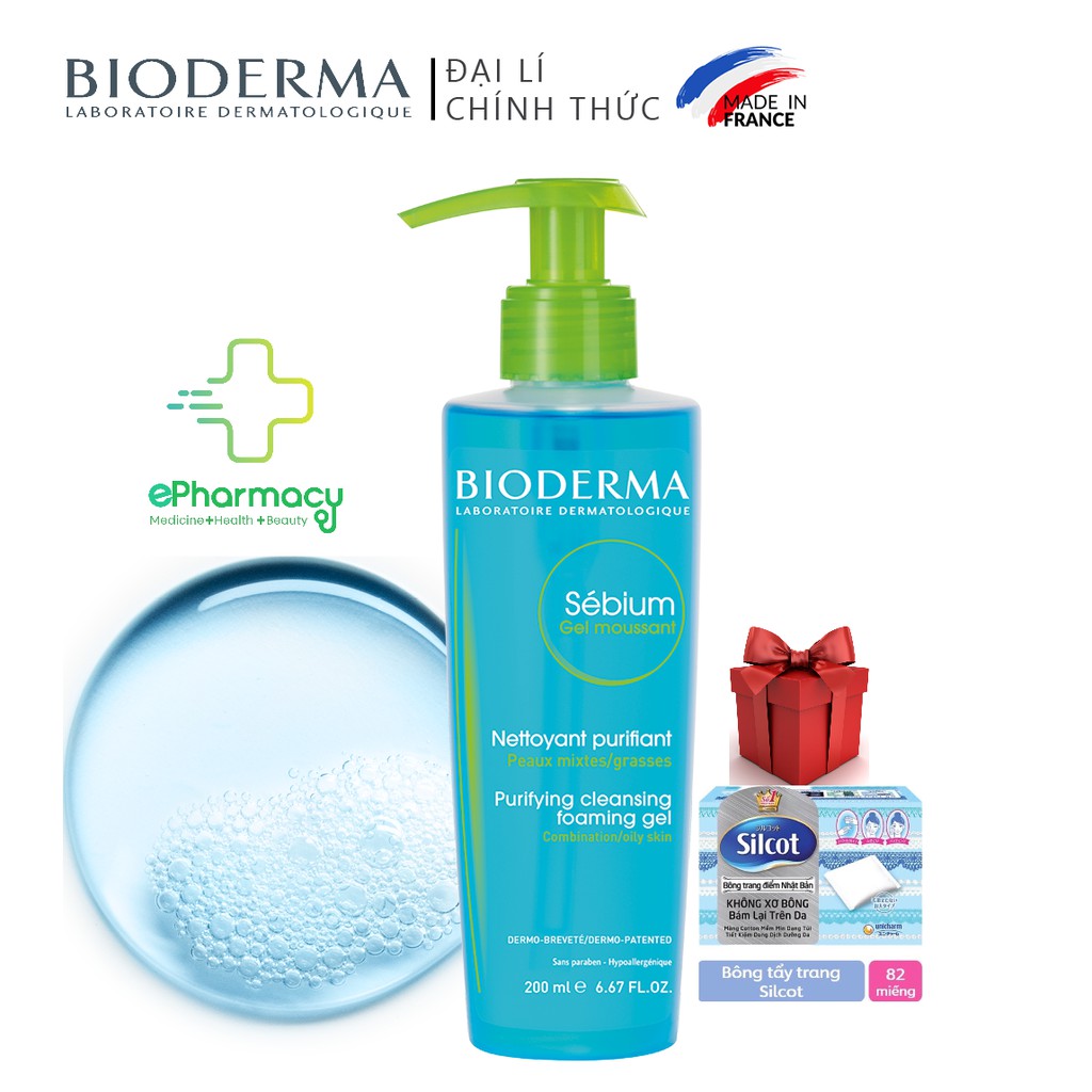 Sữa rửa mặt Bioderma Sebium Gel Moussant 200ml-Gel rửa mặt Bioderma dành cho da dầu mụn