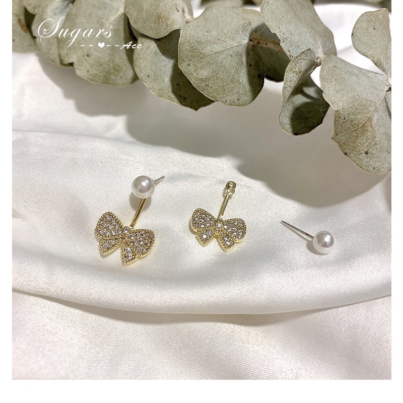 Khuyên tai, bông tai nữ Hàn quốc mạ bạc 925 hình nơ phong cách sang trọng HT11