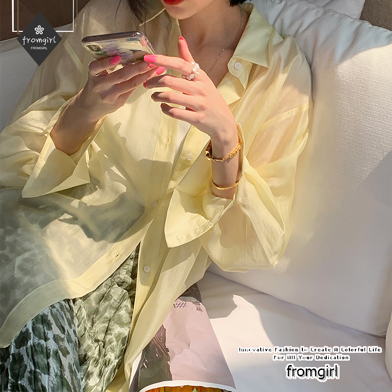 Áo sơ mi tay dài dáng rộng phối dây buộc thời trang quyến rũ cho nữ