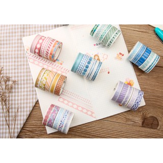 Băng dính Washi Tape set 5 cuộn theo màu sắc trang trí sổ tay, planner