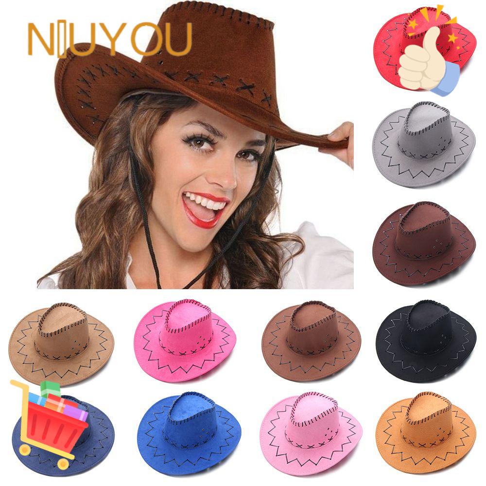NIUYOU [Ready Stock] Unisex Suede Cowboy Hat Wide Brim Western Style Fancy Dress Fashion Accessories