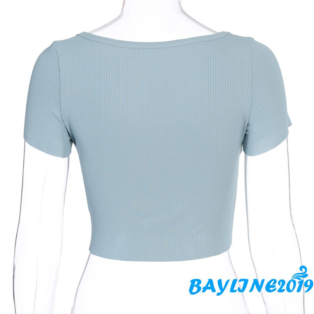 Áo Lửng Tay Ngắn Cổ Vuông Thời Trang Quyến Rũ Cho Nữ