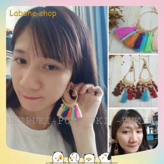 Bông tai tua rua nhiều màu phong cách Boho