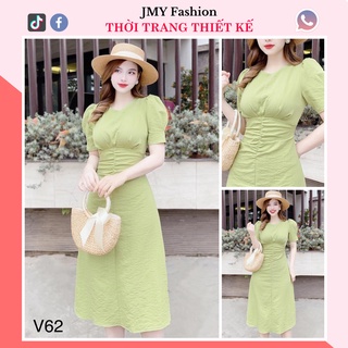 V62 Váy xanh bơ [kèm ảnh sàn SP] nhún ngực dáng A dài nữ tính - TH Hà Thanh
