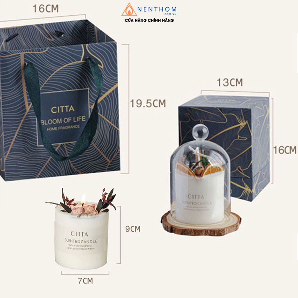 Set Hộp Quà Nến Thơm Hoa Khô Trang Trí CITTA 4 Mùi Hương Thơm Làm Quà Tặng Sinh Nhật, Valentine, 8/3, 20/10, Noel - CT01